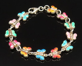 925 Sterling Silver - Vintage Dainty Colorful Enamel Butterfly Bracelet ... - £42.08 GBP