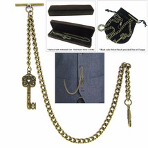 Albert Pocket Watch Chain Bronze Fob Chain Vintage Key Design Fob T Bar ... - $12.50+
