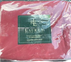 Lauren Ralph Lauren 370 TC Estate Sateen Queen Flat Damask Red Fitted Sheet - £113.57 GBP