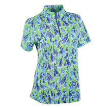 NWT IBKUL ADELA NAVY BLUE GREEN Short Sleeve Mock Golf Shirt - S M L XL ... - £43.94 GBP