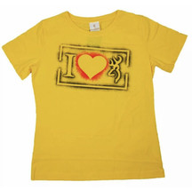 Womens NWT I Heart Browning Buckmark Love Tee T-Shirt Yellow XL X-LargeGreat ... - $10.99