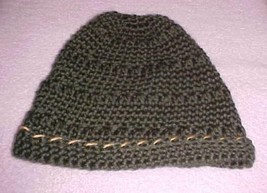 Hand Crochet Dark Green Hat  20&quot; to 24&quot; Diameter New - £3.91 GBP