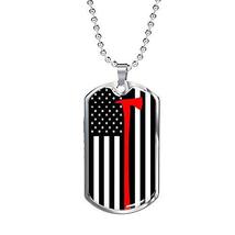 Express Your Love Gifts Firefighter Thin Red Line Necklace Flag w Axe Dog Tag St - £35.57 GBP
