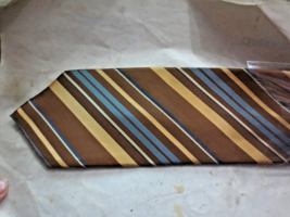 Hermes Paris Men&#39;s 100% Silk Ties diagonal stripes Brown Yellow Blue - $100.00