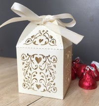 100pcs Pearl Cream Laser Cut wedding favor boxes,Custom Chocolate gift B... - $34.00