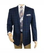 Men's Soft Wool Cashmere Sport Coat English Plaid Window Pane 556-11 Nav... - $199.99