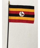 New Uganda Mini Desk Flag - Black Wood Stick Gold Top 4” X 6” - $6.81 CAD