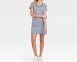 Women&#39;s Blue &amp; White Scoop Neck Short Sleeve T-Shirt Dress (Size L / 12-... - $14.00