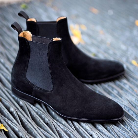 NEW  Handmade Men black Suede leather casual ankle boots, Men suede Chelsea boot