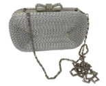 Kate Landy Silver Metallic Hard Shell Small Rectangular Purse with Bow Top - £12.62 GBP