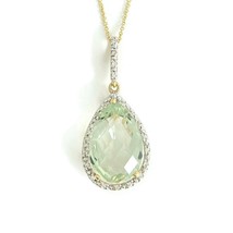 Authenticity Guarantee 
Green Amethyst Diamond Teardrop Pendant Necklace 14K ... - £635.48 GBP