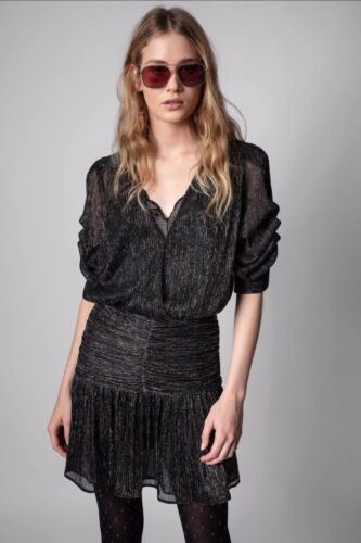 Zadig &amp; Voltaire Ralf Lurex Mini Dres Black Metallic $578 Sz M, NWT Stuc... - $98.99