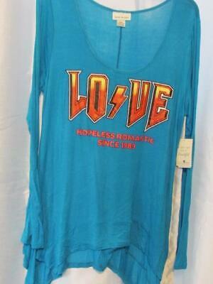 Primary image for NWT Belle Du Jour Blue Junior  LS Graphic Top Love Hopeless Romantic M L XL