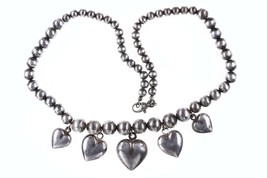 Vintage Italian Sterling Hearts Beaded Necklace  18&quot; - £143.17 GBP