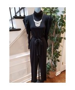 Express Jumpsuit Womens XS Black Pleated Mock Neck Tie Waist Puff Sleeve... - $43.32 CAD