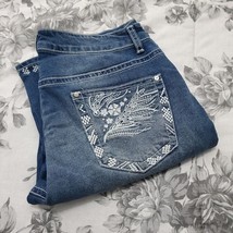 Womens US Size 10 Jeans Boot Cut Stretch Denim Mid-Rise Dark Blue Wash Inseam 33 - £27.36 GBP