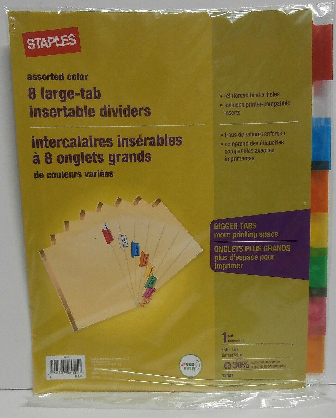 Staples 8-Tab Insertable Dividers, Buff with Assorted-Color Tabs (13487/... - $2.48