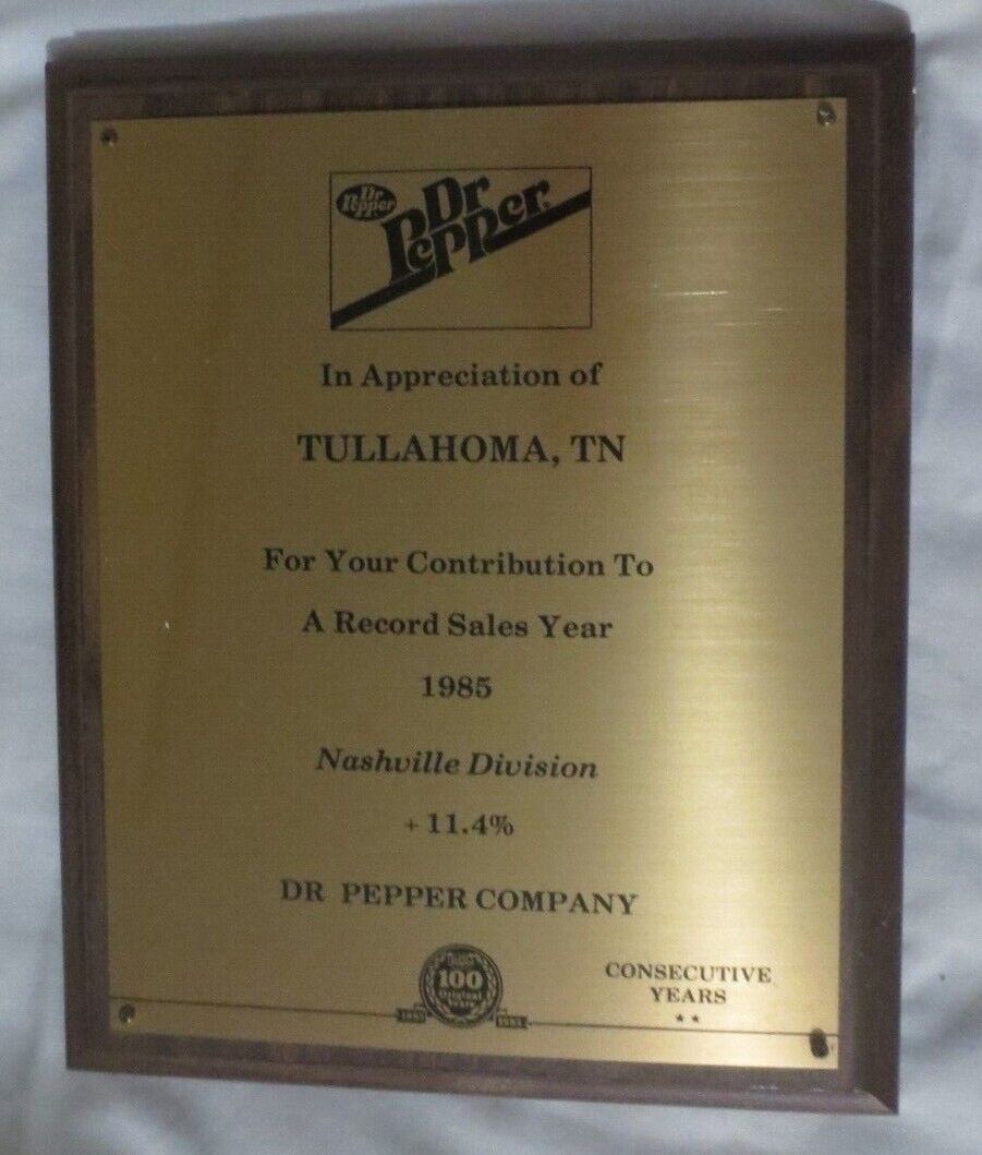 Dr Pepper Record Sales Year 1985 Plaque - $22.28