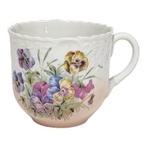 Antique Mustache Cup Floral Ceramic Coffee Mug Spring Flowers Pink Blue ... - £16.74 GBP