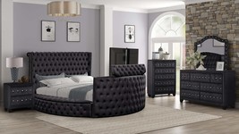 Modern Black Crystal Tufted Queen Bed Set (5PC) - $3,962.99