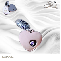 Pandora 2 TONE Part of My Heart Dangle Charm 787235CFP Purple Crystals U... - $743.14 MXN