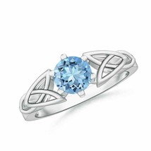 ANGARA Solitaire Round Aquamarine Celtic Knot Ring for Women in 14K Solid Gold - £749.52 GBP