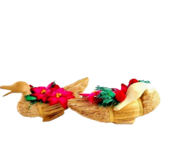 Handmade Set of Two Christmas Ducks Straw Cane Wood - $17.82