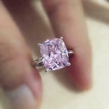 3Ct Cushion Cut Simulated Pink Sapphire Engagement Ring 14K White Gold Plated - £44.83 GBP