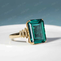 5.5Ct Emerald Cut Green Emerald Solitaire Engagement Ring 14k Yellow Gold Finish - £66.94 GBP