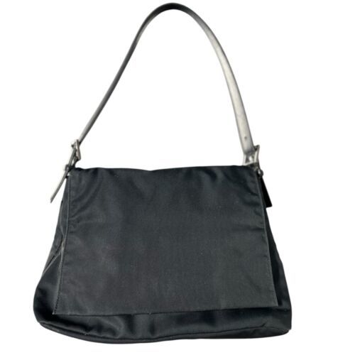 Coach Black Hobo Shoulder Bag Nylon Body Leather Trim C1J-7424 Vintage 1... - $46.71