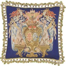 Aubusson Throw Pillow 22x22 Royal Orb Blue Gold Handwoven Silk Dupioni - £374.89 GBP