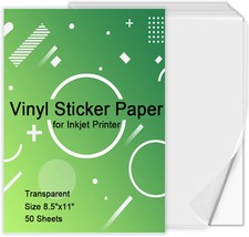 Standard Letter Size 8.5&quot;X11&quot; (50 Sheets, Transparent) Printable Vinyl Sticker - £27.16 GBP