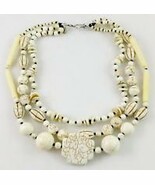 CHAN LUU Designer White Hoplite Ceramic Beaded 3 Strand Sterling Silver NECKLACE - $85.00
