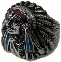 Native Indian Cheif W Bonnet Stainless Steel Ring Size 12 Silver Metal S-513 New - £6.03 GBP