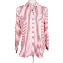 Chico&#39;s Caroline Pocket Shirt Button Down 1 (8) Pink White Striped Cotton - £19.98 GBP