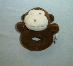 Pottery Barn Kids Stuffed Plush Baby Ring Rattle Brown Monkey Chamois Toy - £15.57 GBP
