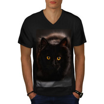 Black Pussy Cat Shirt Fluffy Whiskers Men V-Neck T-shirt - £10.38 GBP