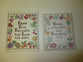 Mounte 1950 American Home Paragon Vegetables &amp; Fruits Cross Stitch Wall Hangings - £24.03 GBP