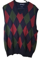 Polo Golf Ralph Lauren Blue/Green/Red Argyle 100% Cotton V-Neck Sweater Vest Lrg - £18.92 GBP