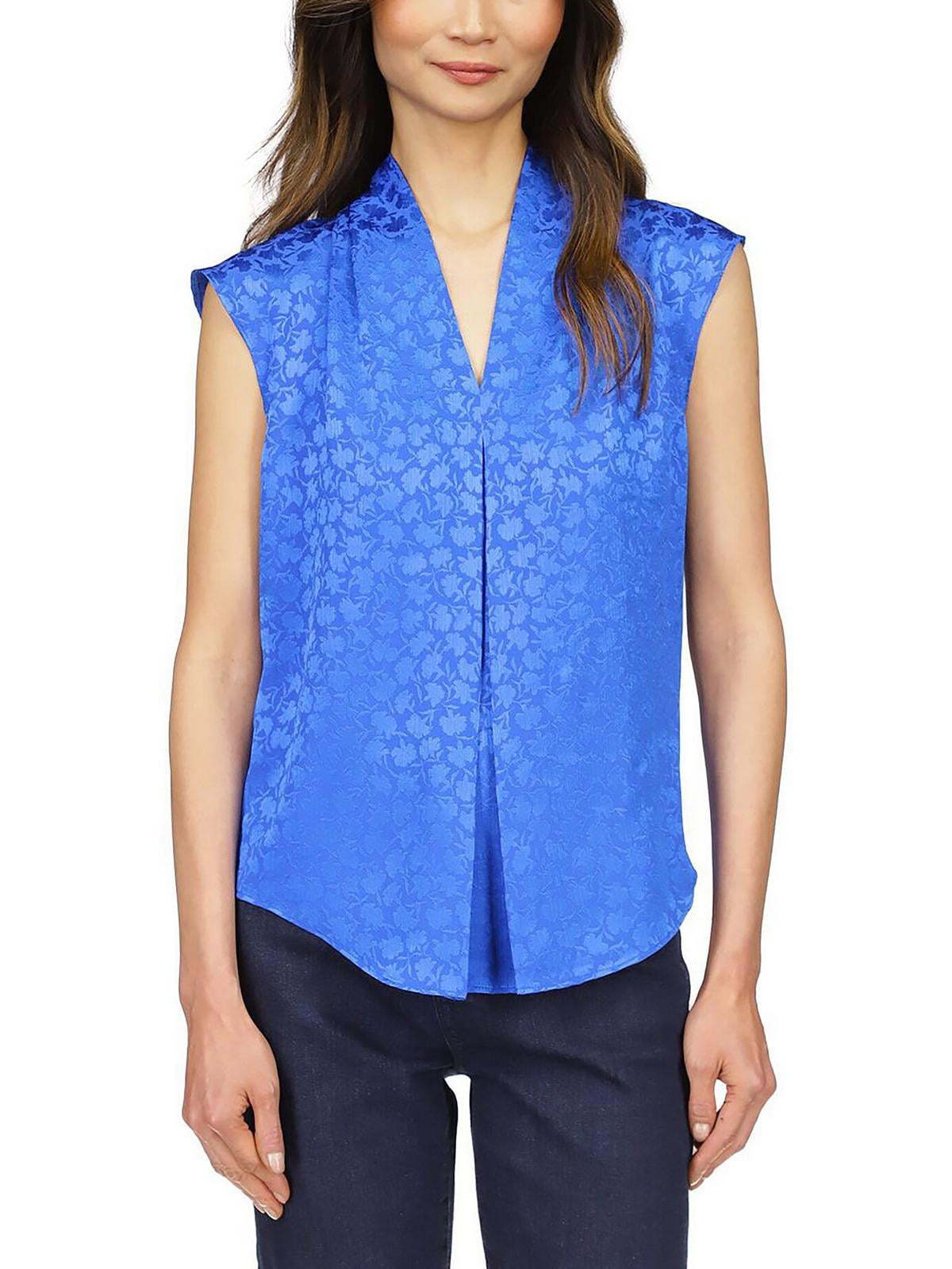 MICHAEL Michael Kors Womens Petites Pleated V Neck Shell - $21.60