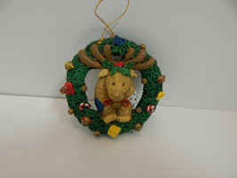 Christmas Ornament Resin Reindeer inside Wreath - $9.85