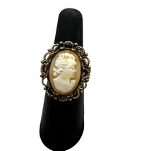 Vintage Sterling Silver Cameo Ring With Ornate Frame Size 6.5 Victorian Art Deco - $46.74