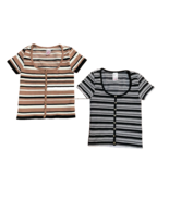 new NO BOUNDARIES Set of 2 Soft Knit TEES sz XS striped deep U neck line... - $19.70