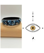 Painted Wood Bangle Bracelet inspired by Evil eye Art Blue black Evil Ey... - £38.15 GBP