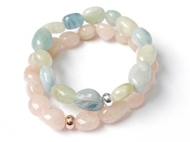 Multicolor Beryl Bracelet Set, Morganite and Aquamarine Tumbled Stone Bracelets, - $43.50