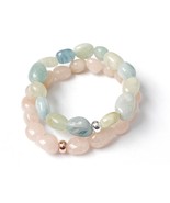 Multicolor Beryl Bracelet Set, Morganite and Aquamarine Tumbled Stone Br... - £34.77 GBP