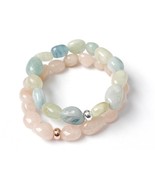 Multicolor Beryl Bracelet Set, Morganite and Aquamarine Tumbled Stone Bracelets, - $43.50