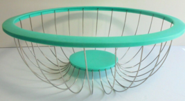Kitchen Large Basket Teal Plastic Silver Metal Round Fruits Vegetables D... - $222.06 MXN