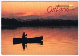 Postcard Ontario Sunset Canoeist Paddling Canoe on Lake 4 1/2&quot; x 6 3/4&quot; - $4.94