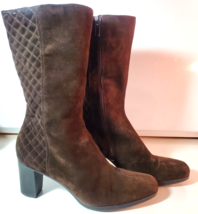 Aquatalia Boots Brown Suede Quilted Accent Mid-Calf Zip w/Heel Shoe Size 9 - £32.14 GBP